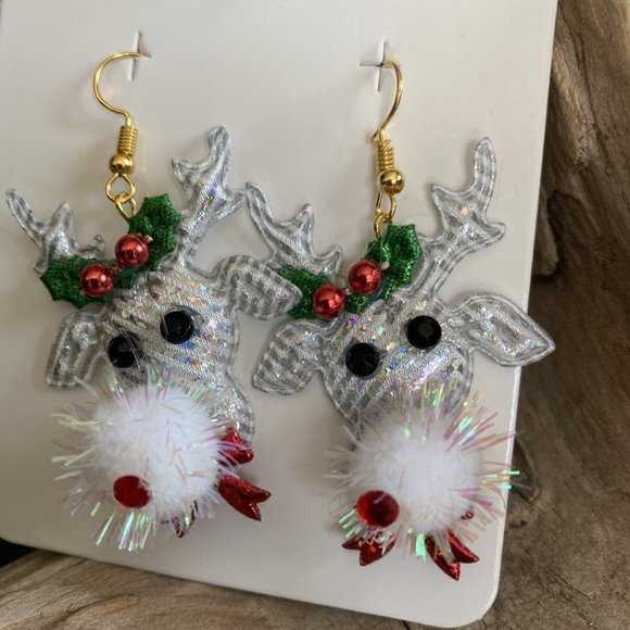 Reindeer Christmas Earrings in Silver - Picture 3 of 4